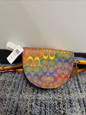Coach Rainbow Signature Saddle Crossbody Bag - Brown with Multicolor Logo